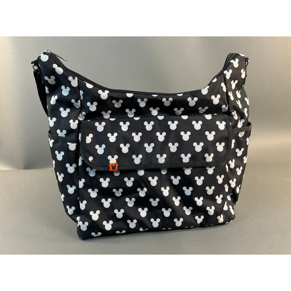 Disney Mickey Mouse Diaper Bag Crossbody Tote Black White Silhouette Print Large